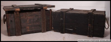 2 20th century military wooden transport / ammunition storage trunks of wooden construction,