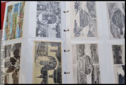 Collection of UK multi view topographical postcards (256) in album.