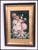 A good framed and glazed watercolour still life study of flowers in a vase set to a black ground.