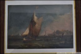 An early 19th century oil on wooden panel painting. English school maritime scene, unsigned.
