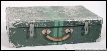 A vintage mid century unusual military pressed metal army suitcase with hinged top and carry handle.