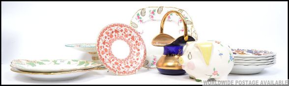 A collection of ceramics to include Crown Derby plate, Victorian tazza, Booths plates,