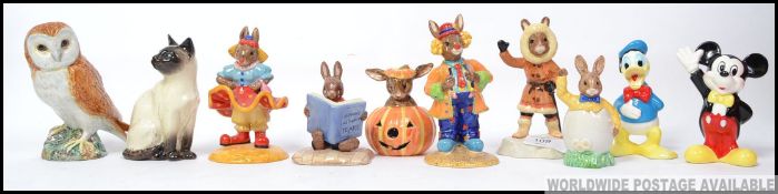 6 Royal Doulton Bunnykins figurines: Clarissa the Clown , Clarence the Clown , Easter Greetings ,