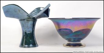An Isle of Wight studio art glass vase in the manner of Loetz together with another contemporary