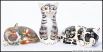 Three Crown Derby paperweights Catnip Kitten with gold button ,