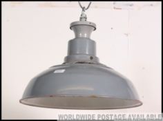A Retro 1950's Saaflux Industrial factory enamel painted metal pendant light lamp having original