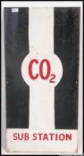 An unusual mid century enamel painted metal Industrial / Warning / advertising sign with black and