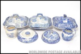 A collection of blue and white ceramics to include 19th century Spode, Copeland spode Italian,