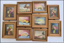 A collection of 10 miniature oil paintings signed Zafra to the corners of some.