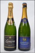 A bottle of Lanson's black label Champagne along with a bottle of Jean Marie Y2K Champagne