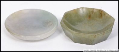 A 20th century Chinese small jade finger bowl together with another similar ( see illustrations ).
