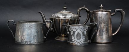 A collection of 4x silver plate pots - one engraved for The Louis, by Elkington.