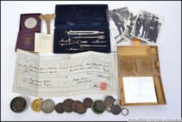 A dealers lot to include masonic cigarette case, maths set, medals,