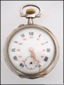 A silver cased pocket watch, with enamel