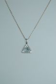 A 925 silver pendant necklace strung with a bezel set clear triangular stone pendant on a fine
