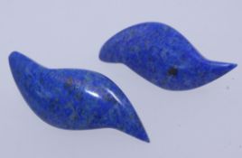 A pair of 1950s Art Deco Lapis Lazuli earrings with clip backs. Measures 4cms. Weight 10g.