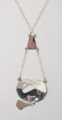 A 925 silver Art Nouveau style enamelled pendant necklace on a belcher link chain.