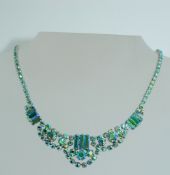 A good quality vintage 1950s AB rhinestone prom necklace set with festoons of round and baguette