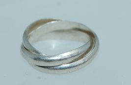 A 925 silver Russian tripple band ring. Size O.