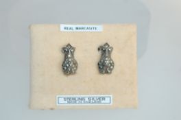 An early pair of Art Nouveau Sterling silver marcasite earrings with screw backs.