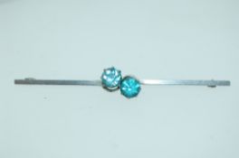 A 1930s CIRO white metal brooch set with two aqua stones with good c clasp with release clip.