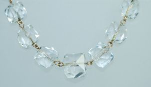 A 1930s Art Deco Czech crystal glass bead necklace with faceted square graduated crystal glass