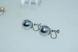 A pair of vintage simulated pearl drop earrings together with a pair of white metal ball earrings