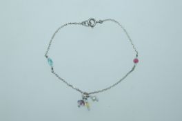 A 925 silver bracelet with crystal and pearl drop charm and round claw clasp. marked 925.