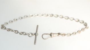 A hallmarked silver Albert watch chain with silver marks to chain links , clasp and toggle.