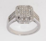 A 925 Art Deco style silver ring with pave set CZ to gallery and shoulders. SizeN . Weight 4.4g.