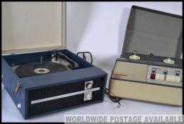 A vintage / retro two tone portable four speed Fidelity record player along with a mid 20th century