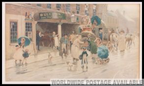 A collection of three framed and glazed coloured lithograph's each depicting coaching scenes