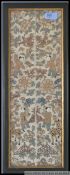 A highly decorative Chinese needlepoint lacework and silk panel depicting fauna, deer and people.