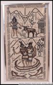 A framed and glazed needlework / needle point of South American design depicting sun gods etc