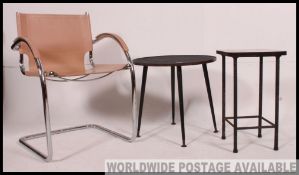 A collection of retro furniture to include a circular smoked glass coffee table ,