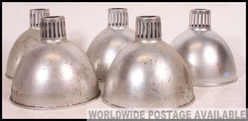 A set of 5 retro mid century factory industrial pendant shades of large form with fitment tops