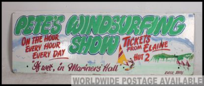 A fabulous 1980's retro handpainted Windsurfing sign bearing notation and artwork for Beer,