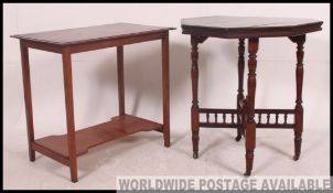 A Victorian centre table raised on turned legs together with a mahogany table and a Victorian