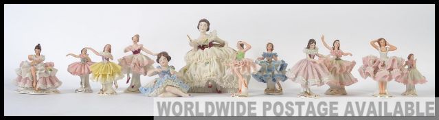 12 x Dresden porcelain figures, in many different sizes.