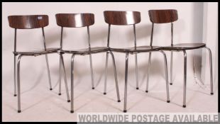A set of 4 1970's chrome and faux rosewood tavo - Belgium kitchenette dining chairs Chrome supports