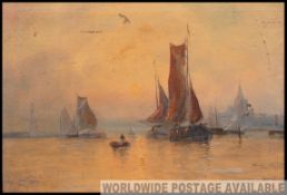 James Colinson (1800-) 19th century oil on canvas painting of thames barges with London to the