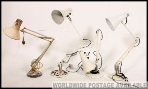 A collection of 4x vintage industrial anglepoise desk lamp lights - all white in colour.