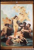 A large 20th century contemporary oil on canvas of a neo-classical scene of nudes with flying