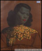 After Tretchikoff. A framed and glazed print of The blue Lady. Signed to corner, notation to verso.