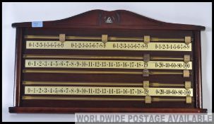 Modern wall mounted snooker scoreboard from the 1980's. Brass sliding scorers.
