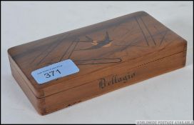 An unusual 20th century likely Italian pin box, neatly decorated with an inlaid motif of a bird,