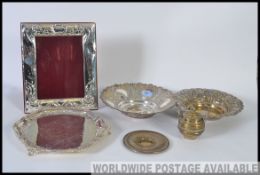 A collection of assorted silver plated items etc to include 3x plated dishes, inkwell etc.