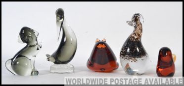 A collection of glass studio art ornaments to include Wedgwood toad and duck along with others