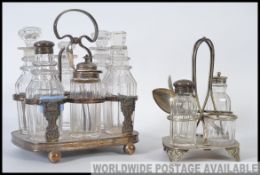 A good quality silver plate and cut glass cruet set complete with the stand together with another 4