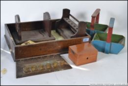 A vintage oak cutlery tray of rectangular form together with 2 pipe stands ,
